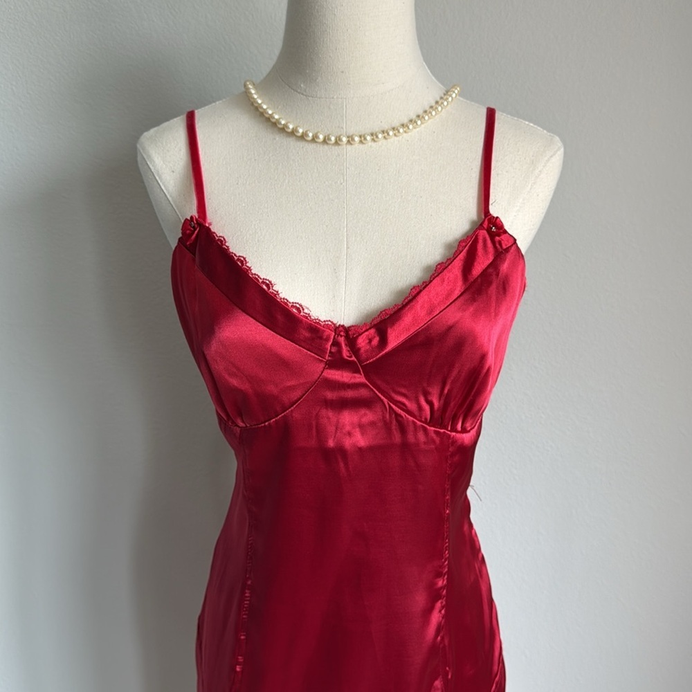 Marineblu Red Satin Slip Dress 15" P-P Size M